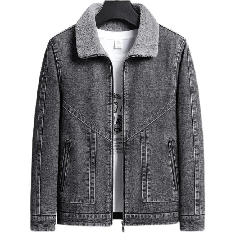 Dame Denimjakke Med Fleecekrage Tett Passform 0