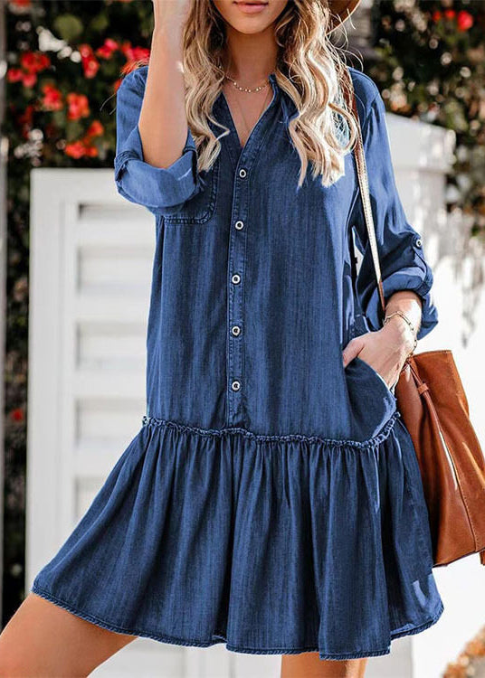 Dame Denimkjole med Rysjekrage og Sommerstil 2