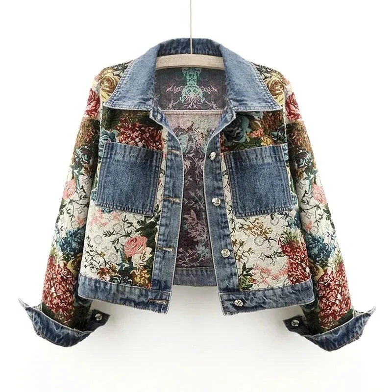Dame Dongerijakke med Blomsterdesign 0