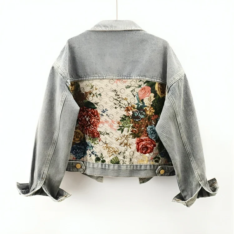 Dame Dongerijakke med Blomsterdesign 5