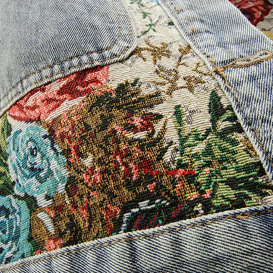Dame Dongerijakke med Blomsterdesign 7