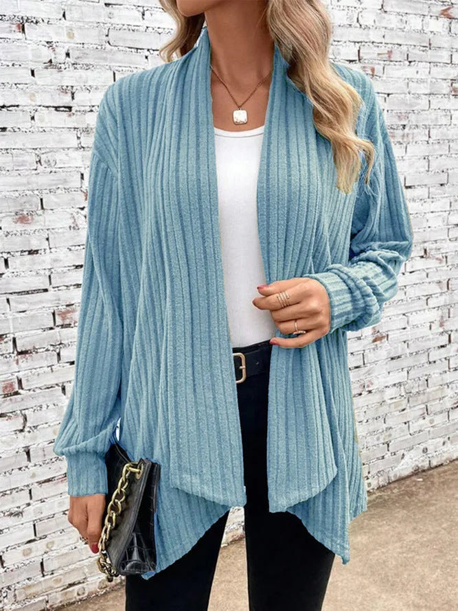 Dame Drape Cardigan med Ribbstrikk 2