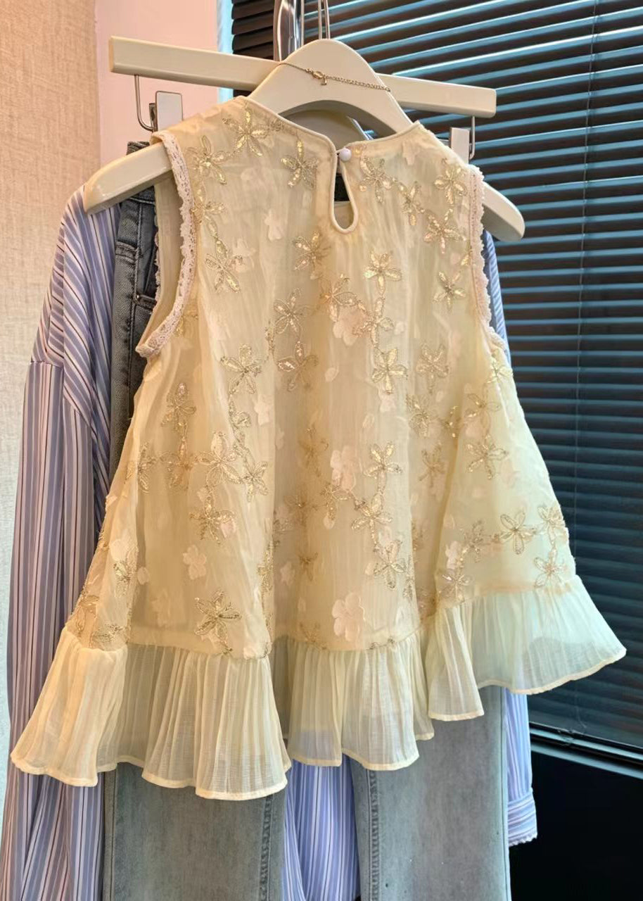 Dame Ermeløs Chiffonbluse med Paljettpatchwork 1