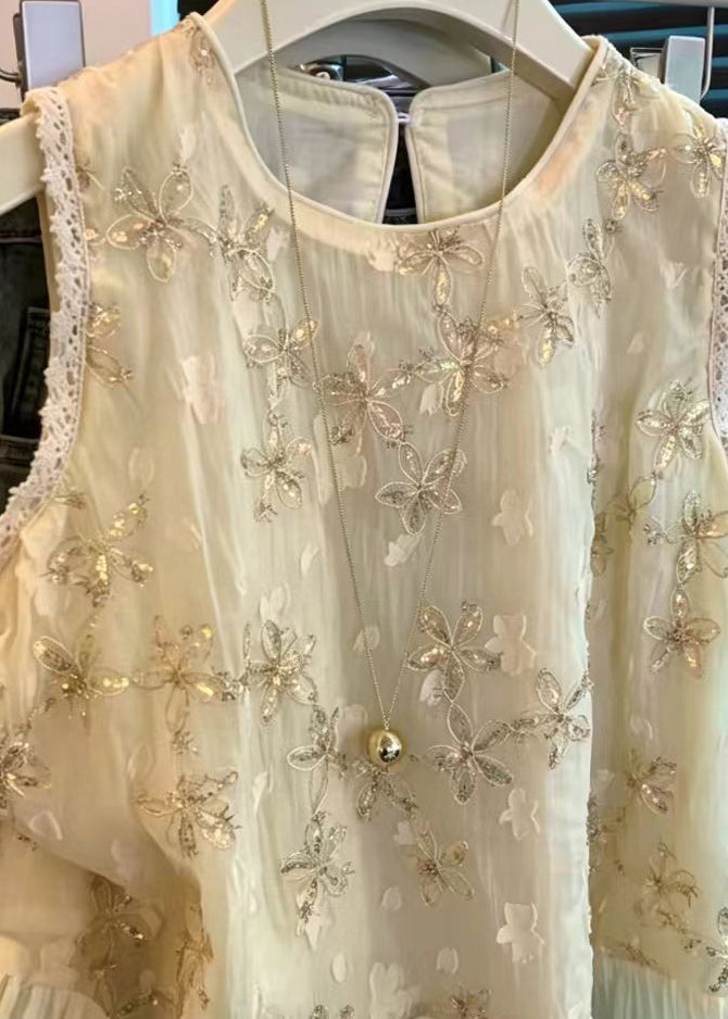 Dame Ermeløs Chiffonbluse med Paljettpatchwork 2
