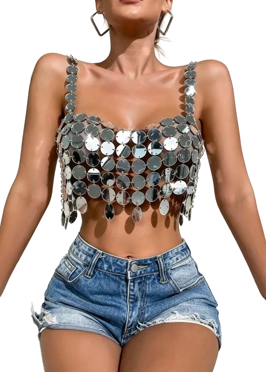 Dame Ermeløs Tank Top Med Paljettdetaljer Og Cut Out Design 0