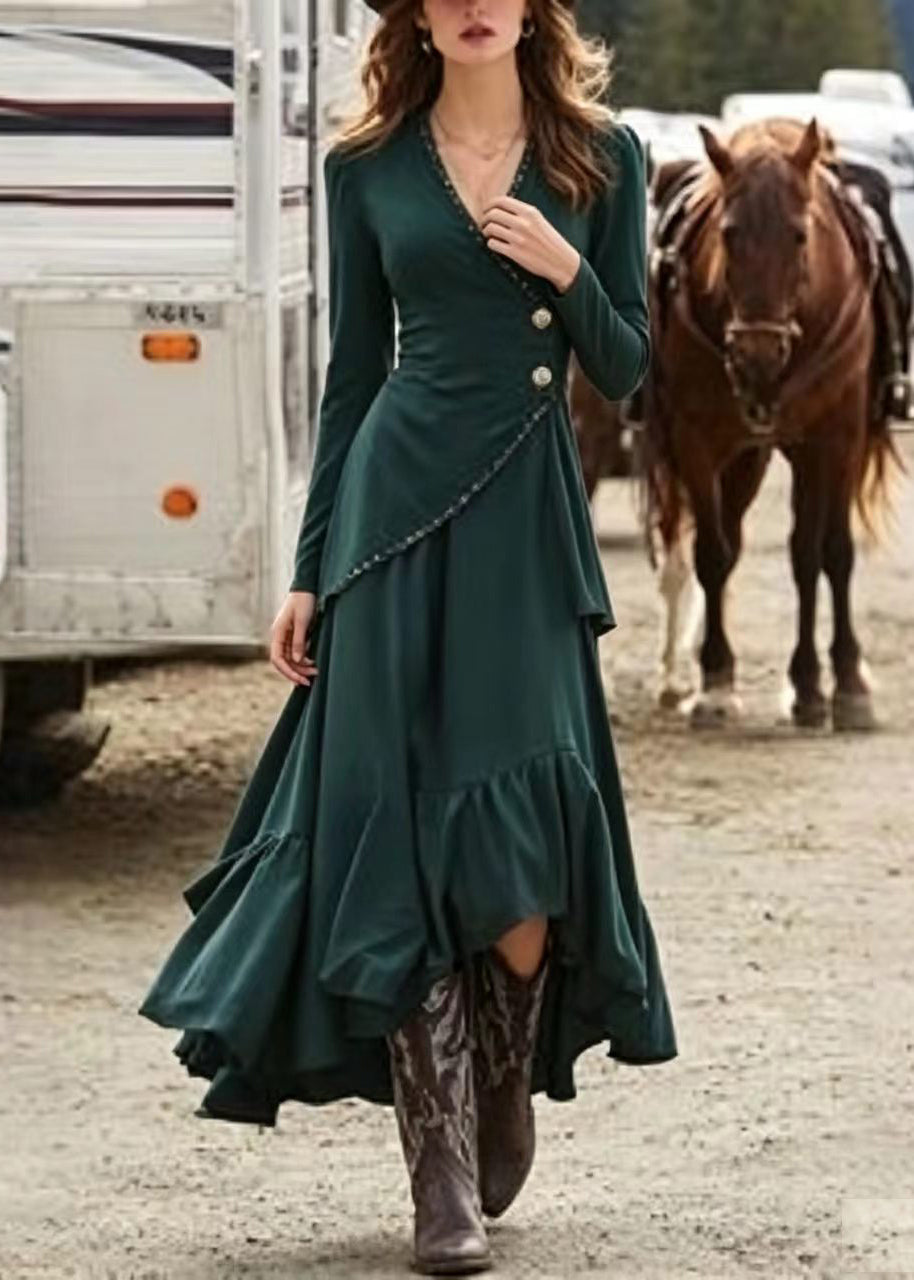 Dame Festkjole V-hals Asymmetrisk Design 1