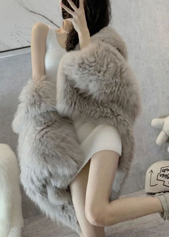 Dame Fuzzy Fur Jakke med Hette og Lapper 3