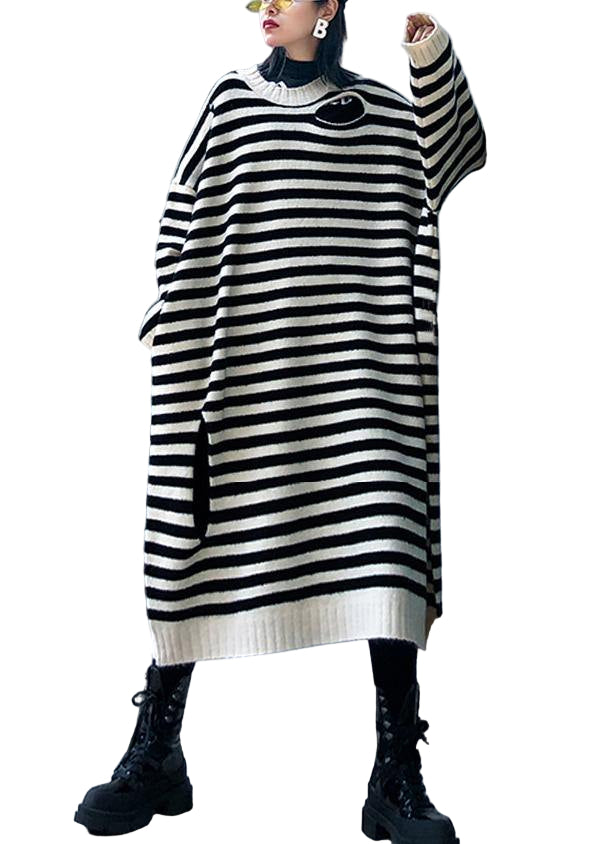 Dame Genser Antrekk med O-hals og Stripete Design 0