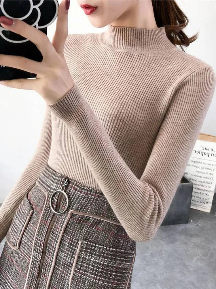 Dame Genser Pullover Mock Neck Strikket 4