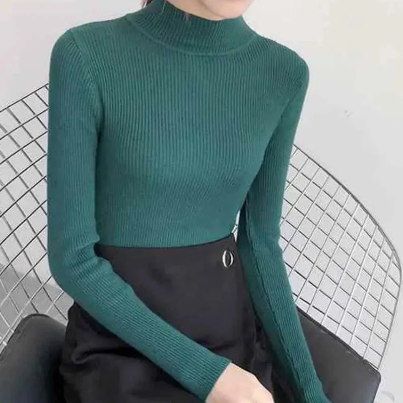 Dame Genser Pullover Mock Neck Strikket 5
