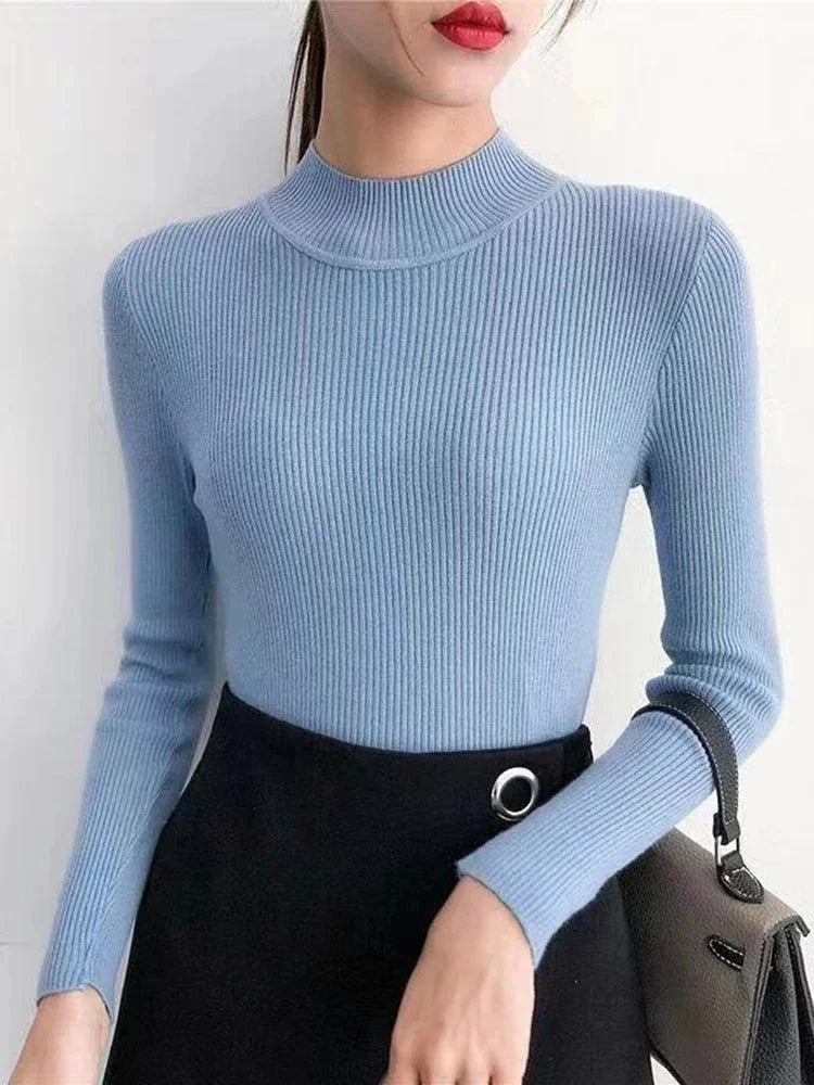 Dame Genser Pullover Mock Neck Strikket 7
