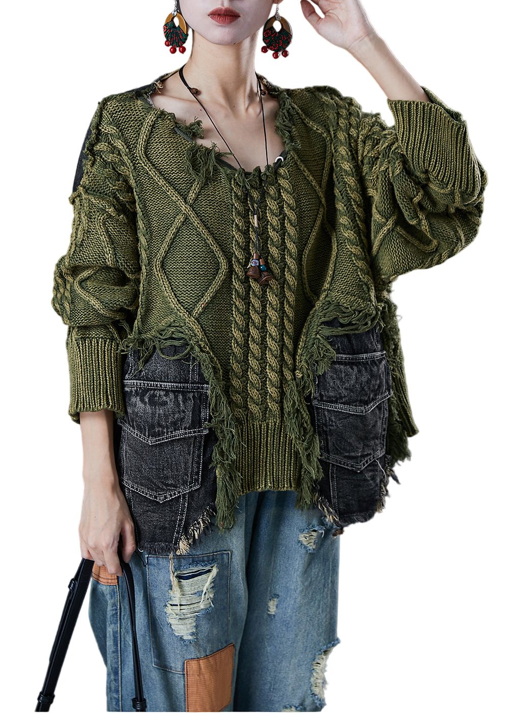 Dame Gensere Asymmetrisk Patchwork Stil 0