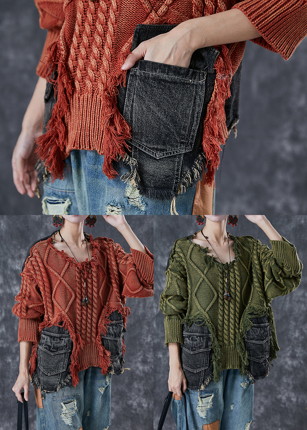 Dame Gensere Asymmetrisk Patchwork Stil 4