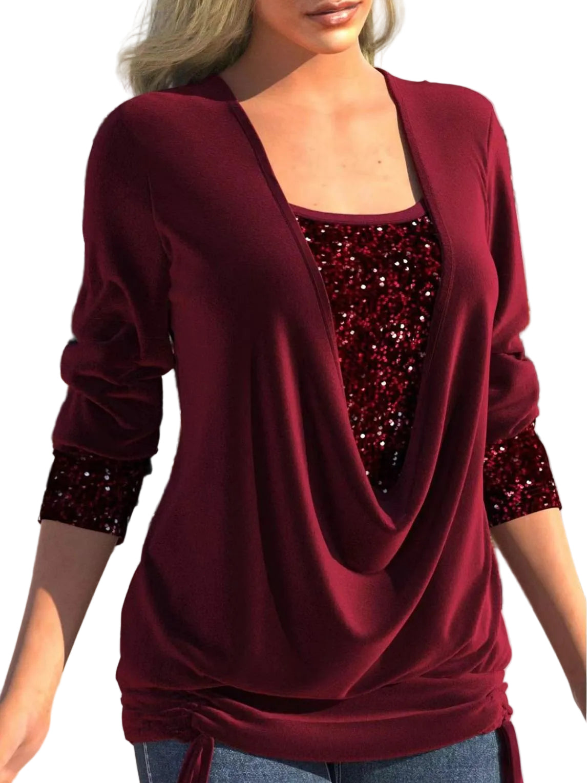 Dame Glitter Top med Dyp Utringning 0