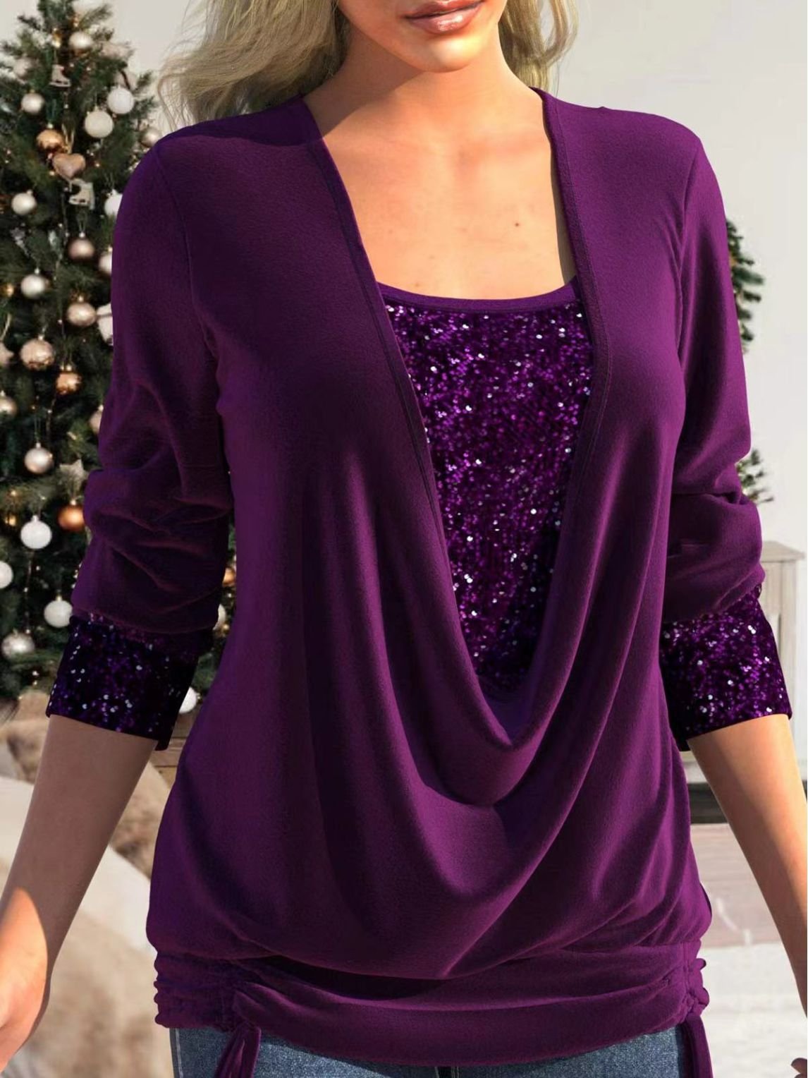Dame Glitter Top med Dyp Utringning 2