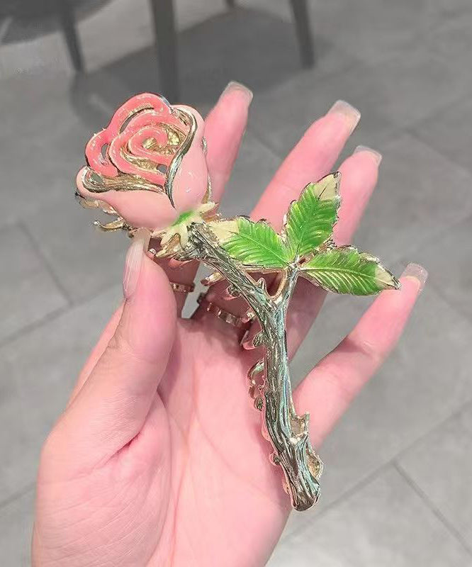 Dame Hårnål med Grønn Metall og Rose Design 4
