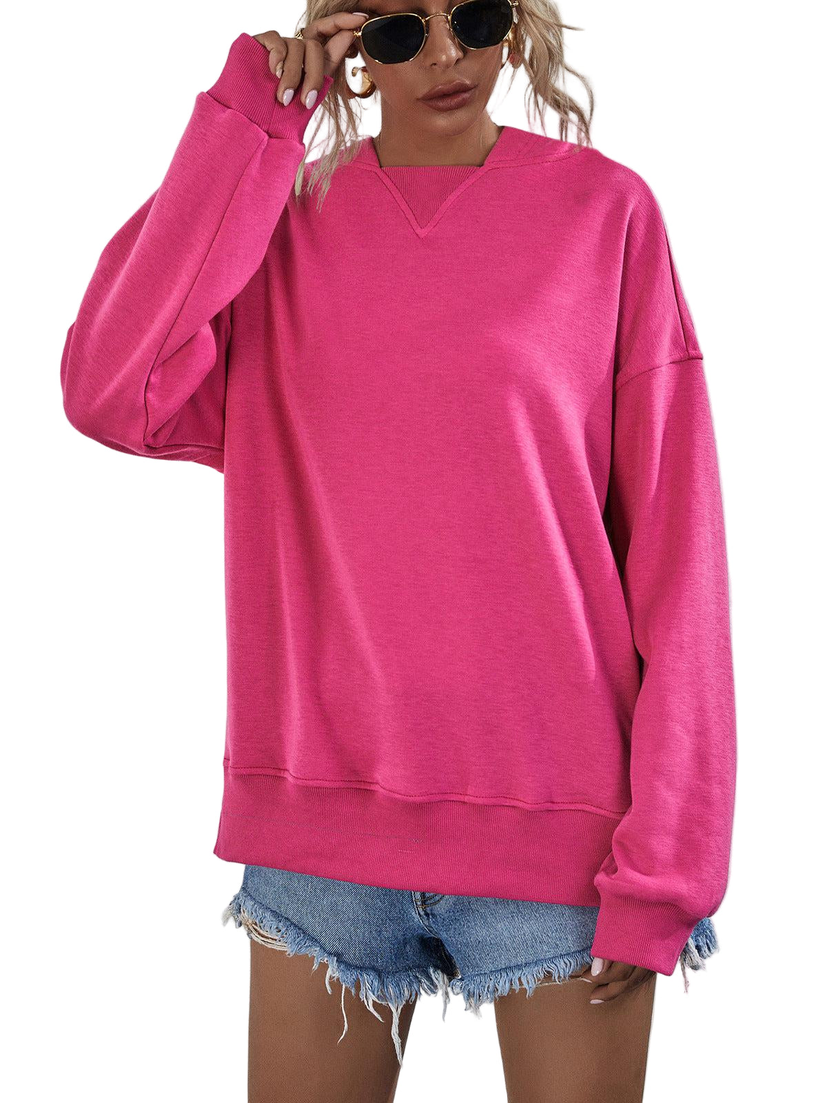 Dame Hoodie med Droppet Skulder og Splitt 0