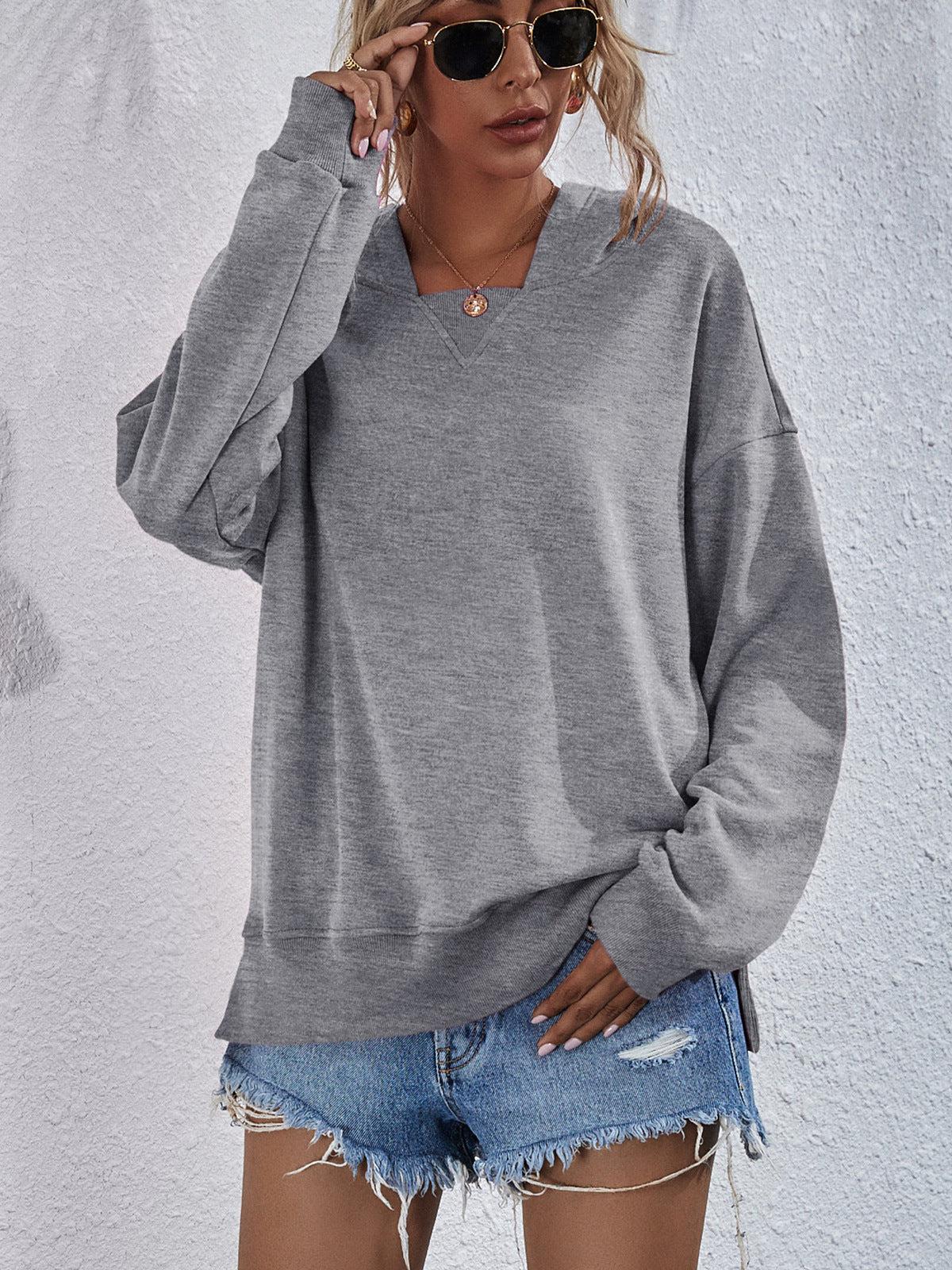 Dame Hoodie med Droppet Skulder og Splitt 11