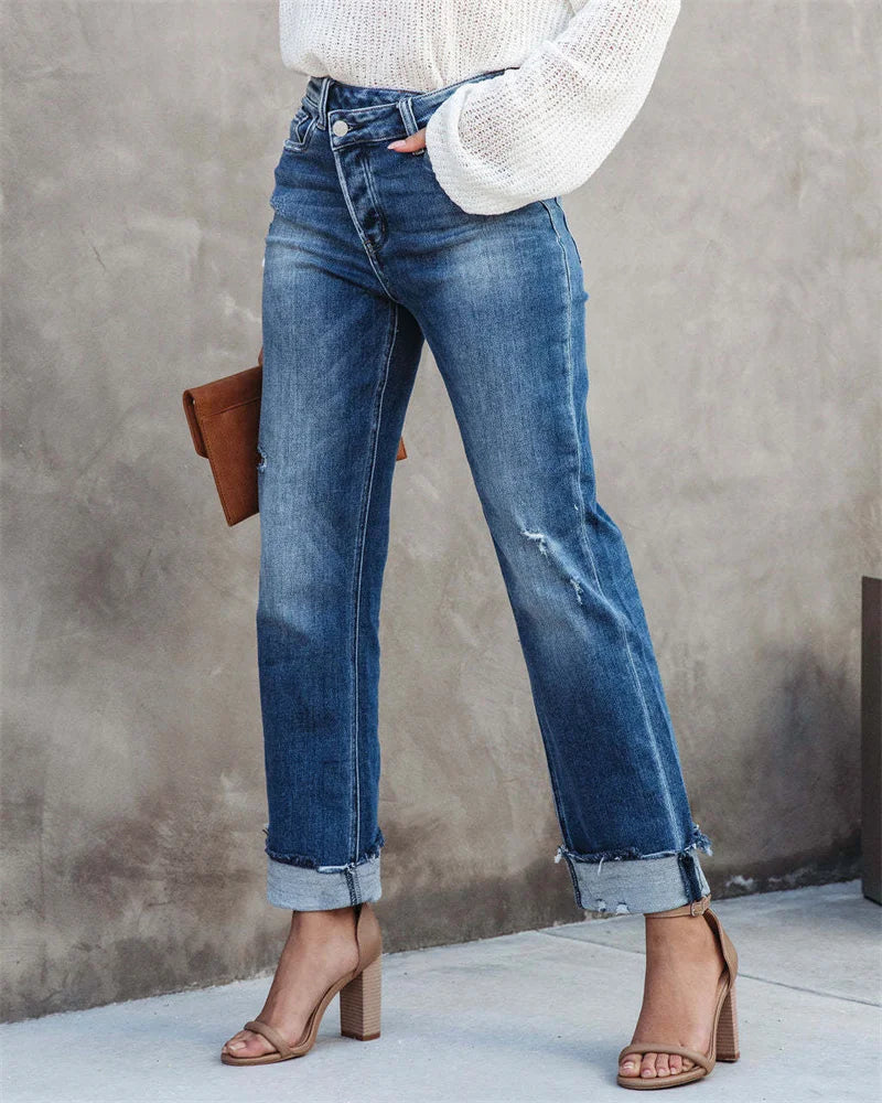Dame Høy Midje Jeans med Knappestolpe 1
