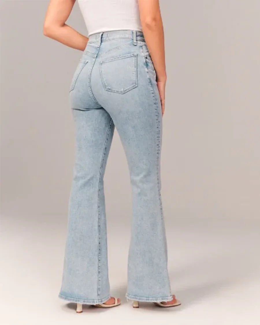 Dame Høymidjede Jeans med Utsvingte Ben 2