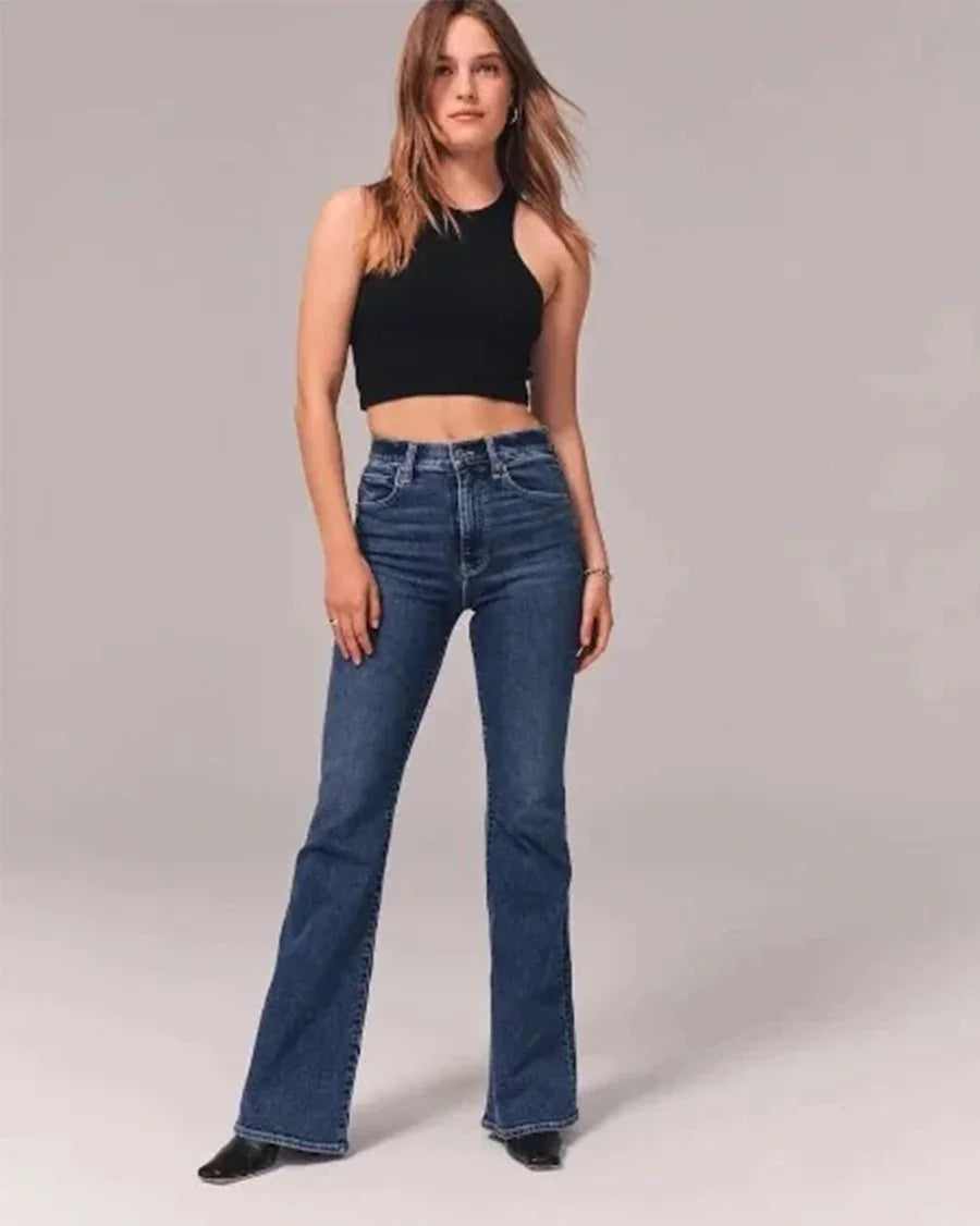 Dame Høymidjede Jeans med Utsvingte Ben 6