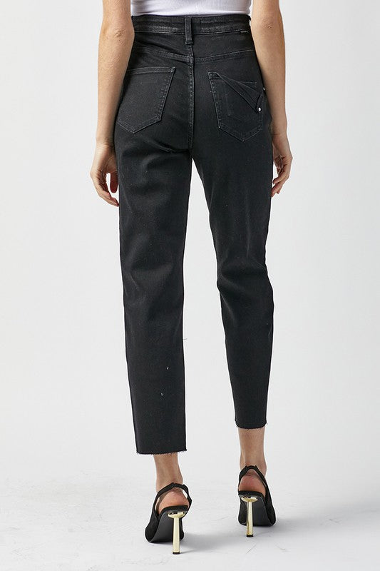 Dame Høyt Liv Mom Fit Jeans Vasket Svart 3