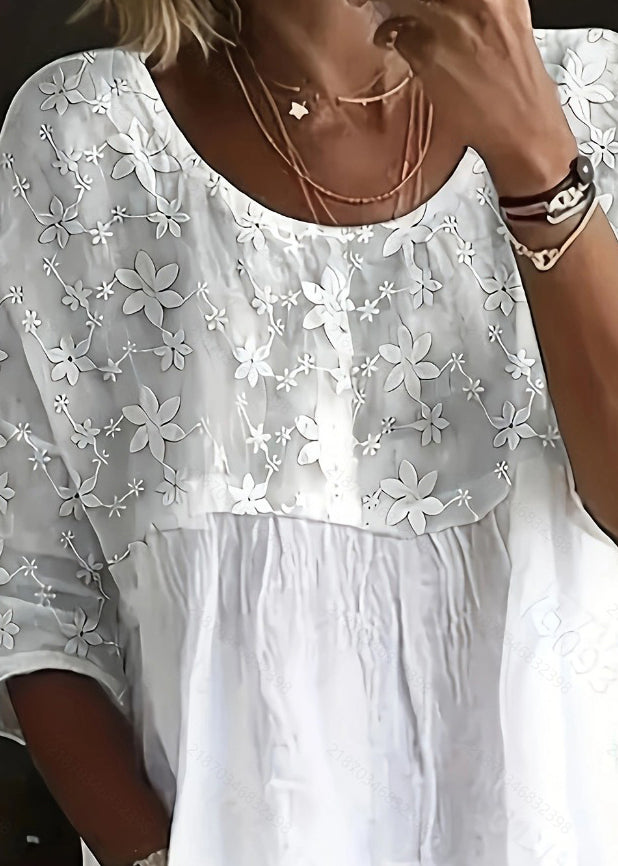 Dame Hvit Topp med Blomsterdesign Uformell Stil 1
