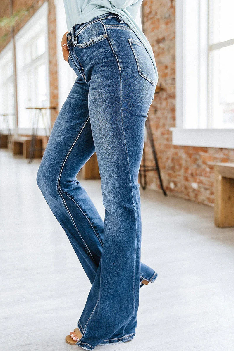 Dame Jeans med Høy Midje Utsvingt Stil 1