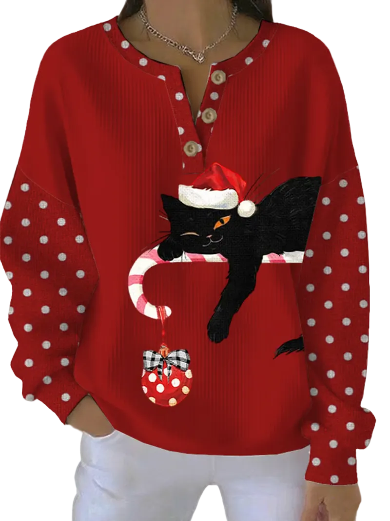 Dame Julegenser med Katt og Festlig Design 0