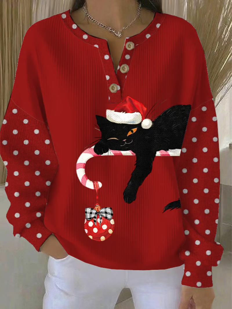 Dame Julegenser med Katt og Festlig Design 1