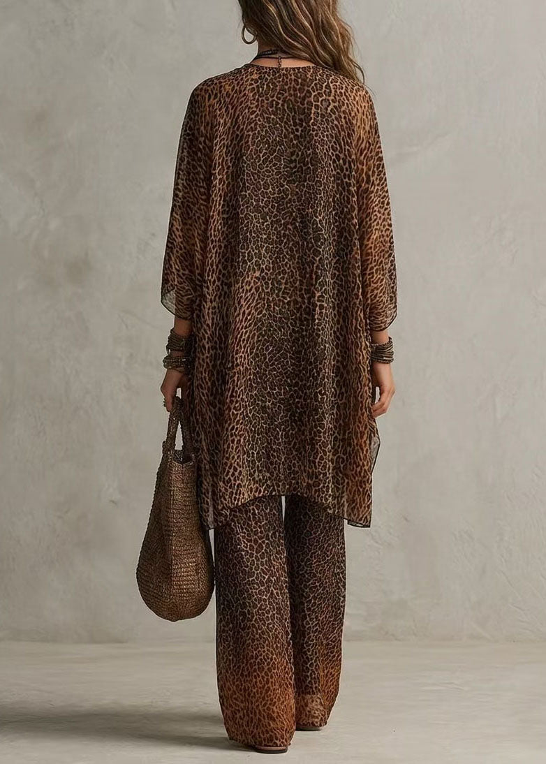 Dame Jumpsuit To-delt Sett med Lange Ermer og Leopardmønster 4