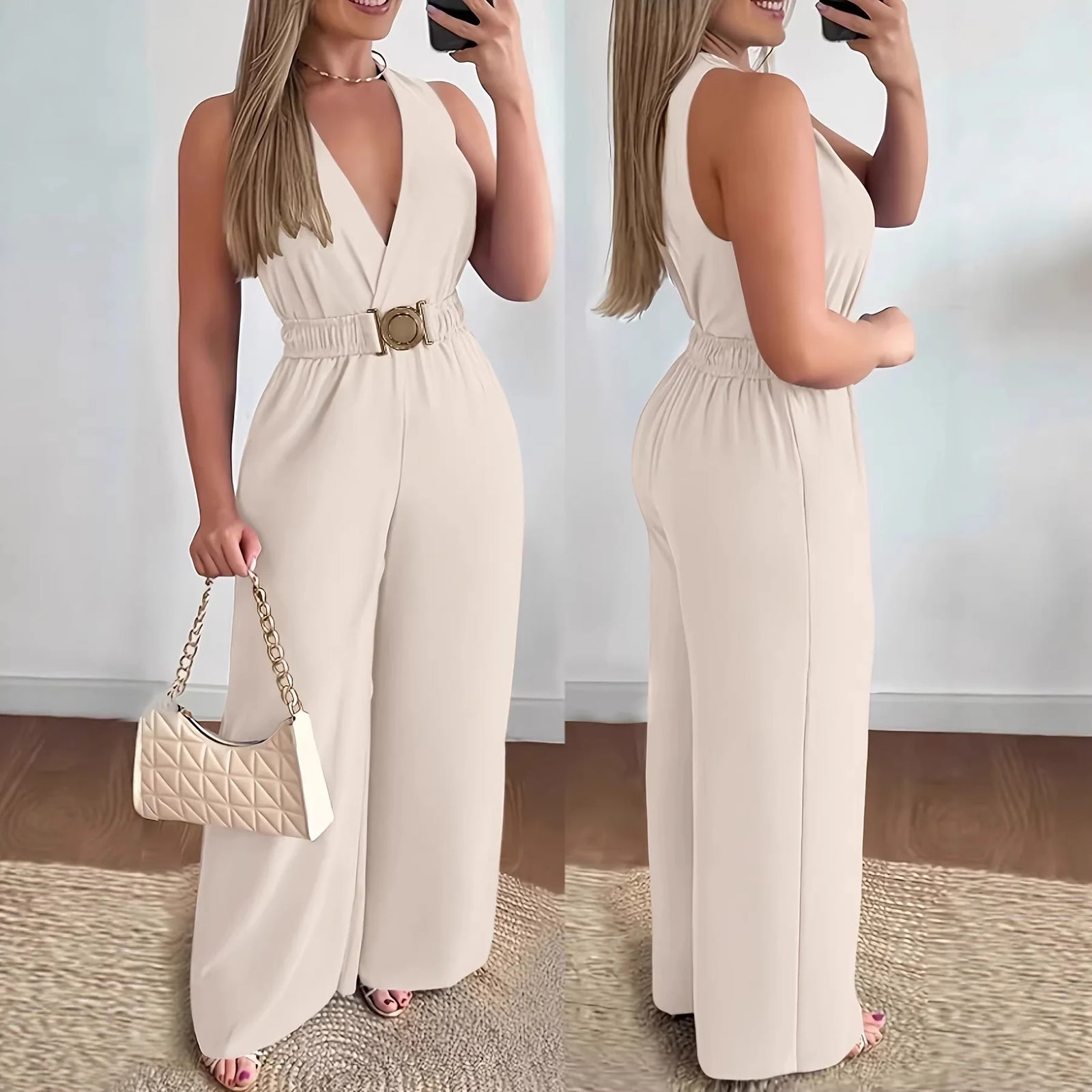 Dame Jumpsuit med Dyp V-hals 0