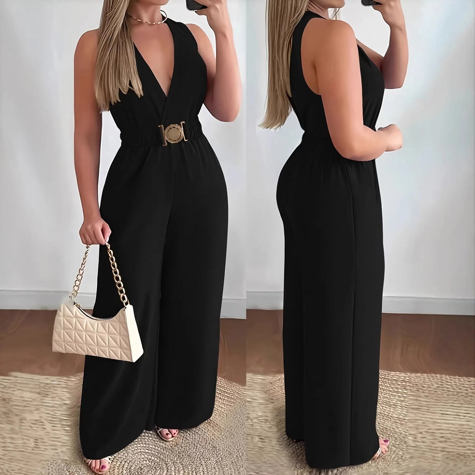 Dame Jumpsuit med Dyp V-hals 1
