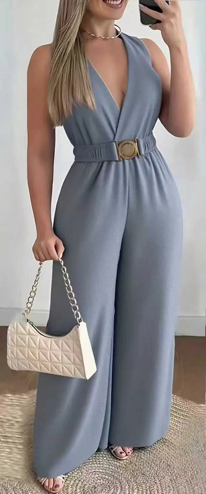 Dame Jumpsuit med Dyp V-hals 8