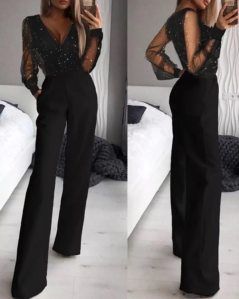 Dame Jumpsuit med Lange Ermer og Vidben 1