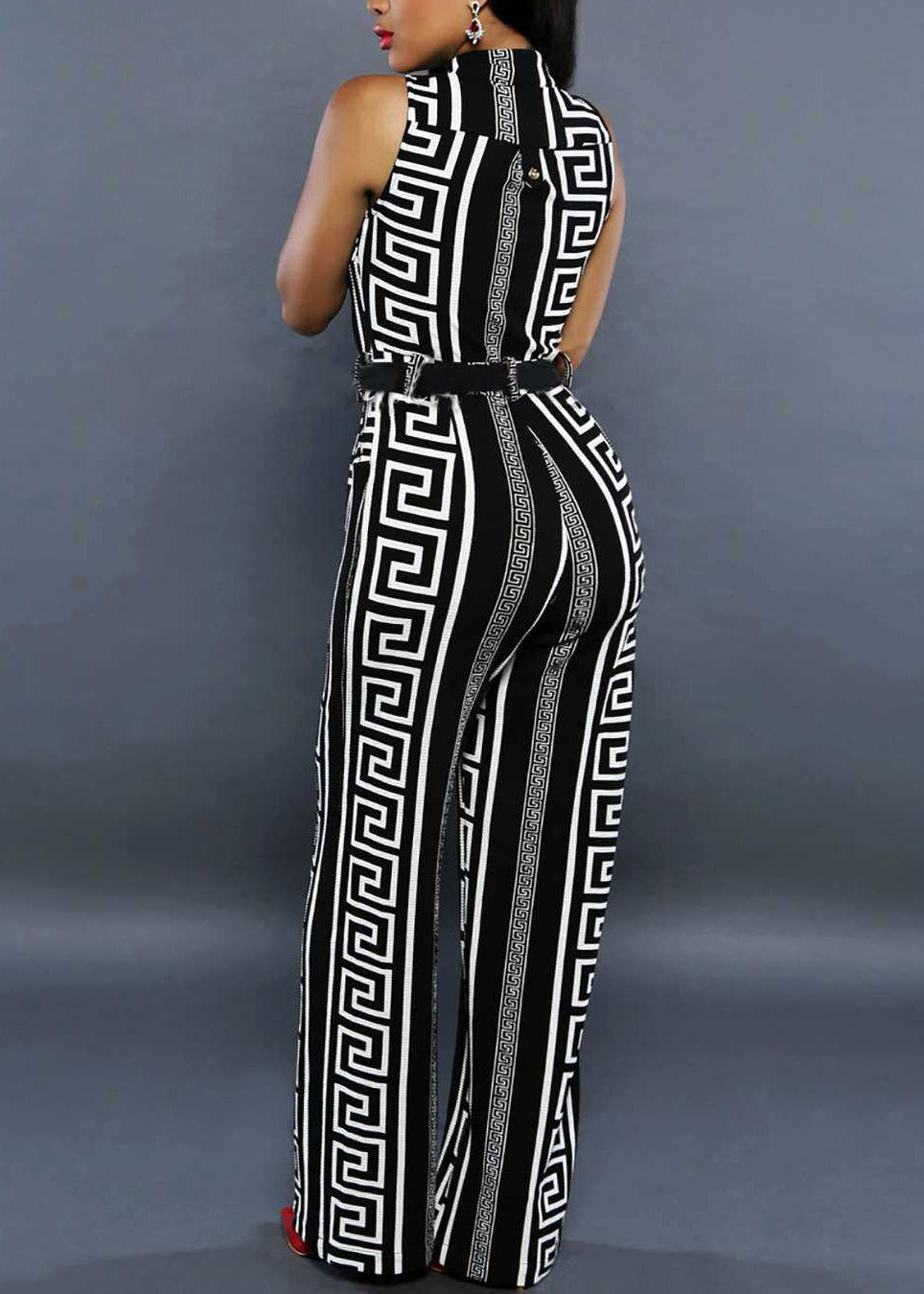 Dame Jumpsuit med Ståkrage og Mønster 4