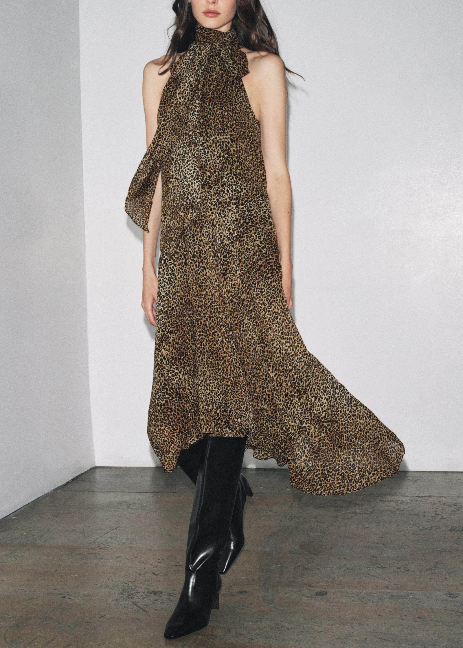 Dame Kjole Ermeløs Leopardmønster Patchwork 1