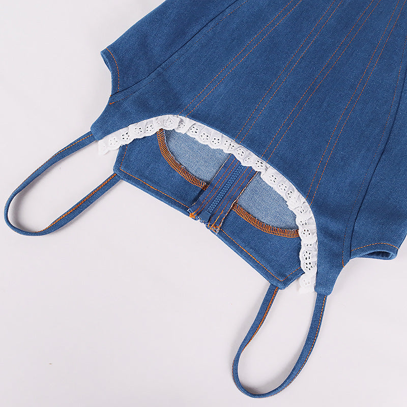 Dame Korsett Topp Vintage Denim Stil 3