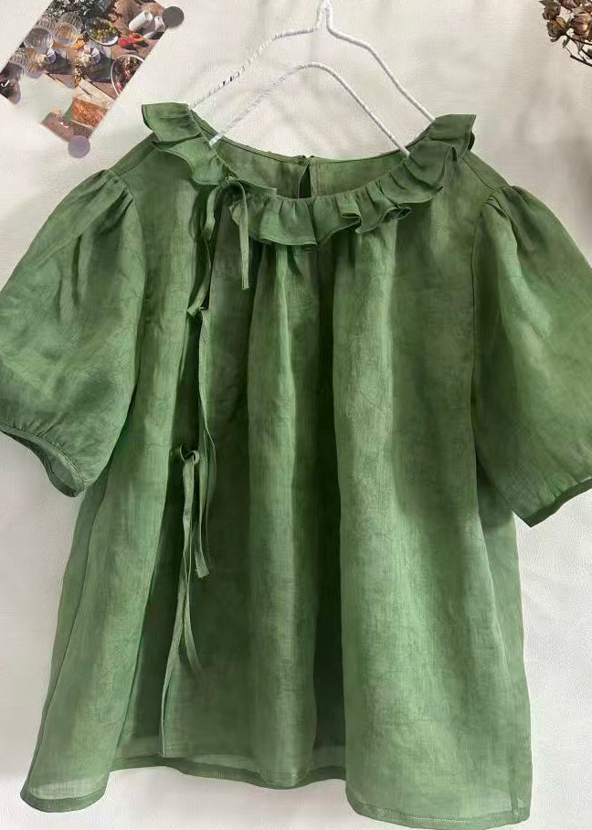 Dame Korte Topp med Rysjer og Patchwork Design 2