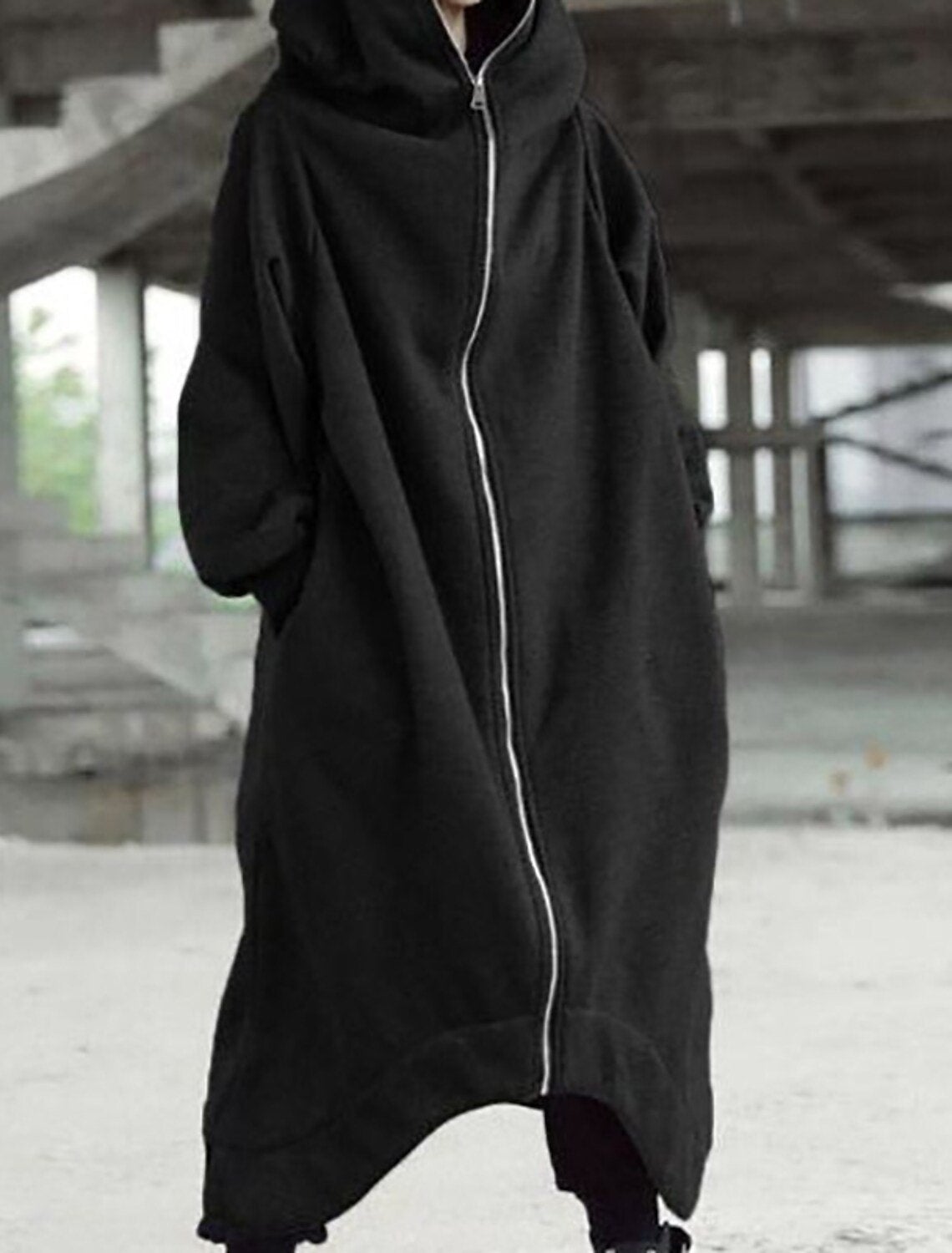 Dame Lang Frakk Urban Stil med Hette 3