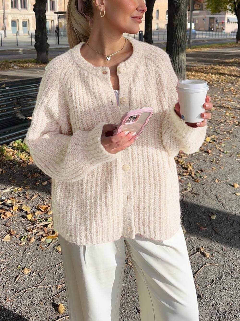 Dame Langermet Cardigan Uformell Stil 2