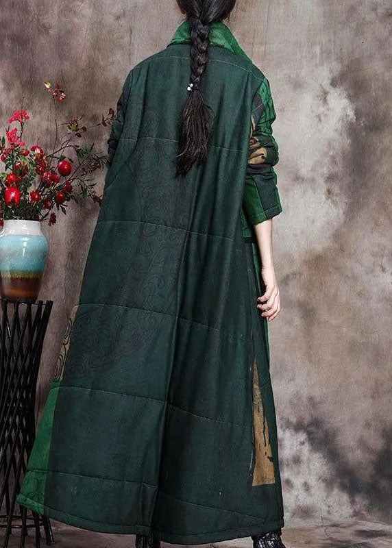 Dame Langermet Kåpe med Grønn Print og Lommer 4