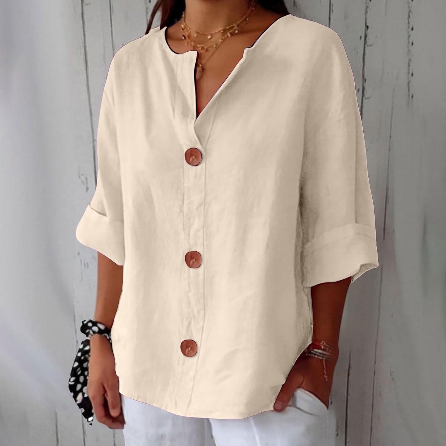 Dame Linbluse Uformell Stil 0