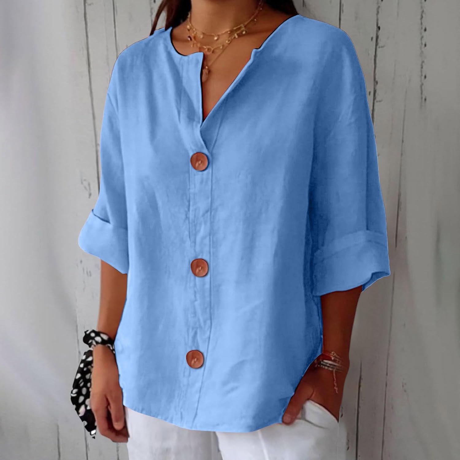 Dame Linbluse Uformell Stil 12