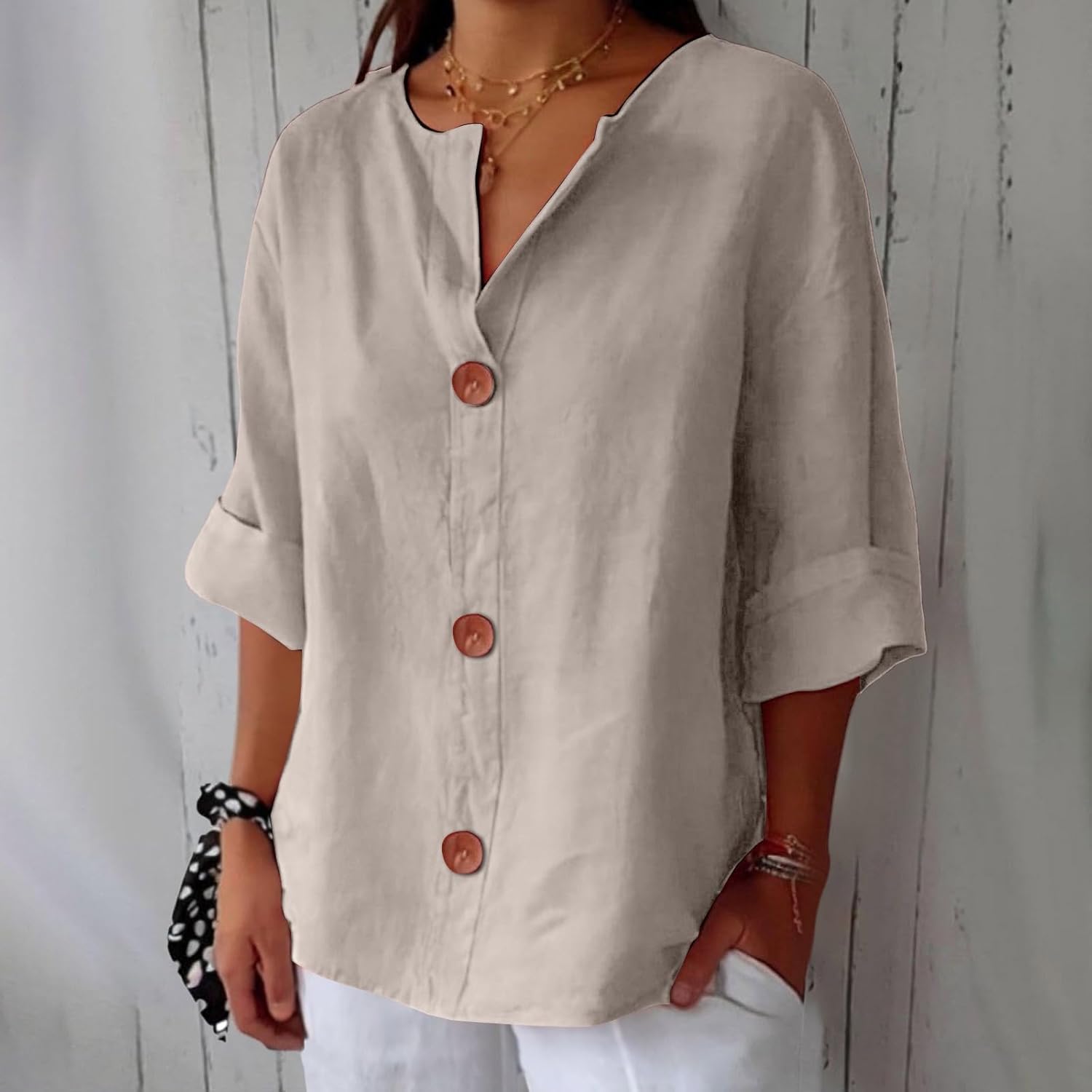 Dame Linbluse Uformell Stil 1