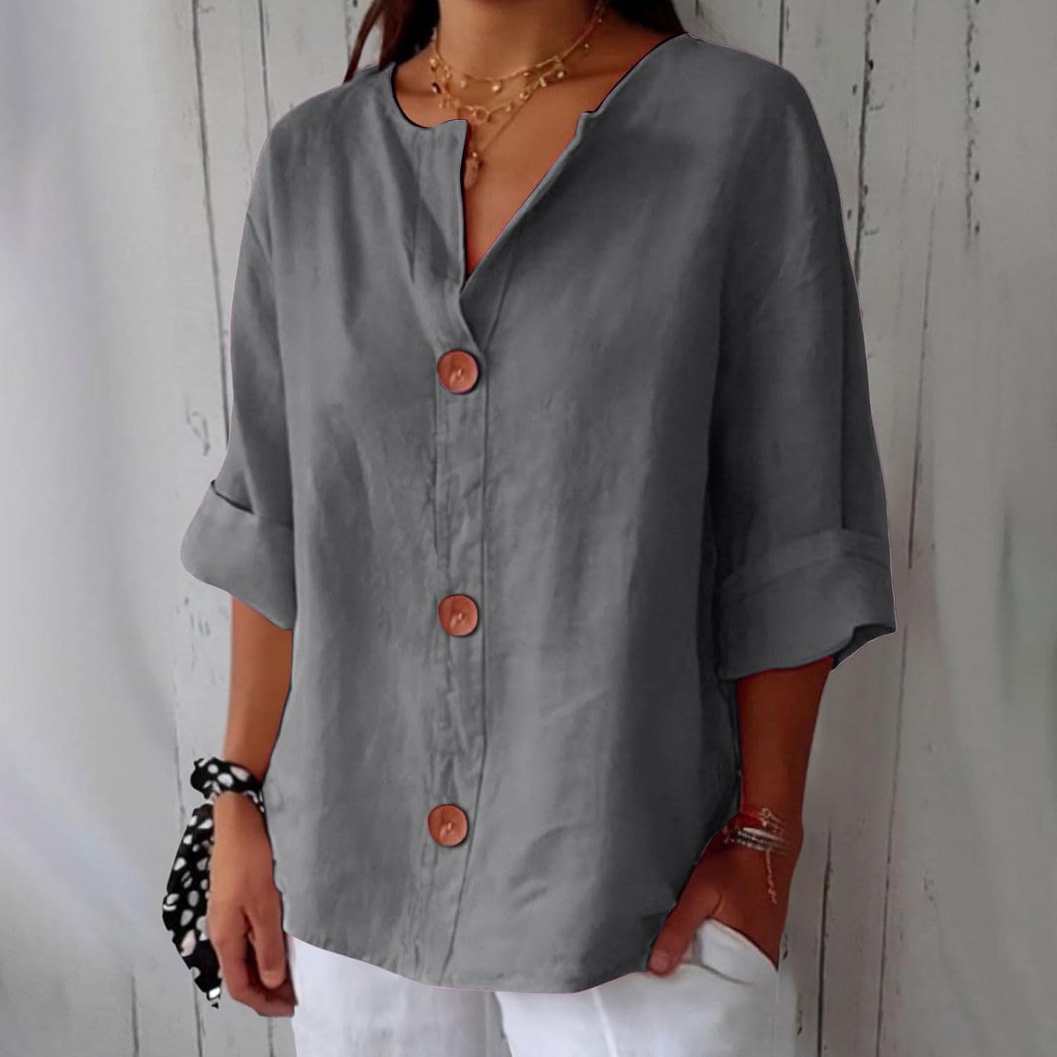 Dame Linbluse Uformell Stil 3