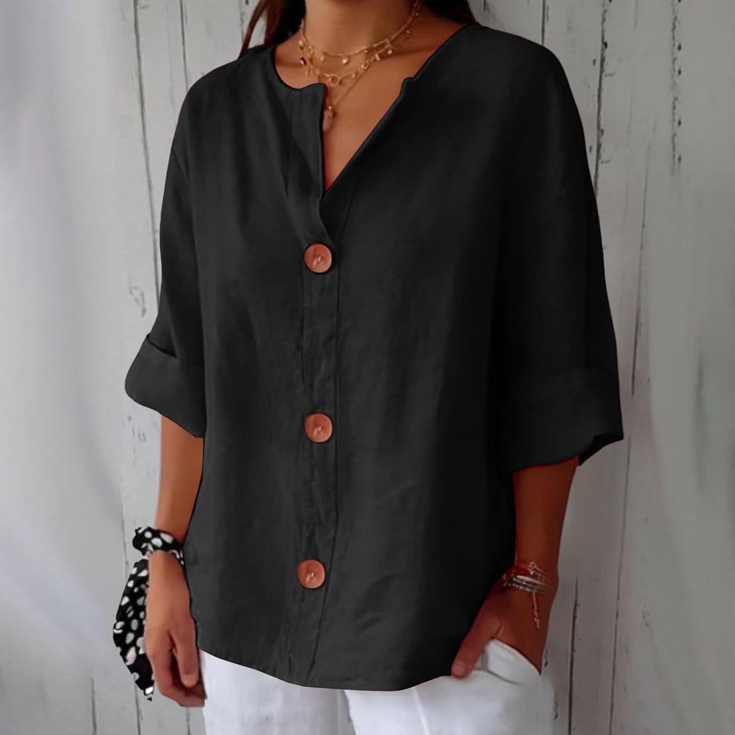 Dame Linbluse Uformell Stil 9