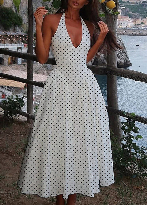 Dame Maxi Kjole Halterstil Boho Prikkete 2