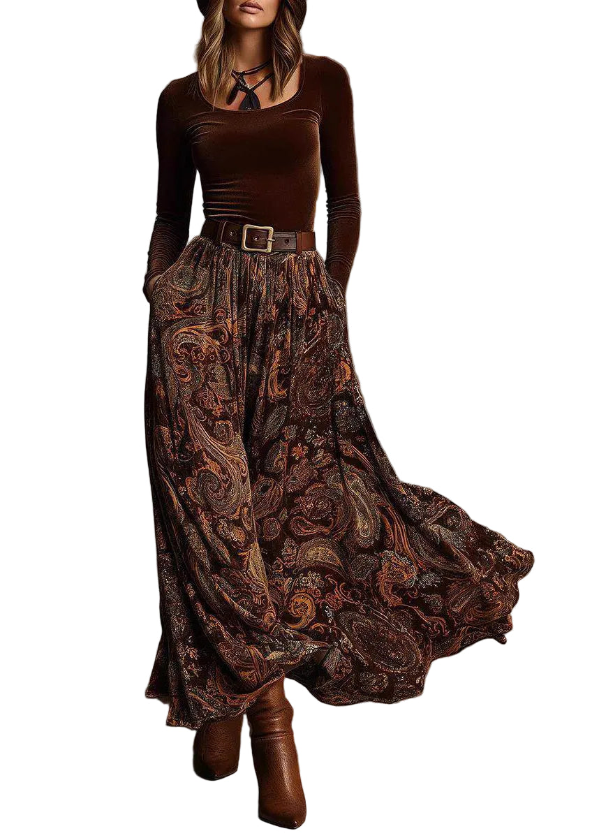 Dame Maxi Kjole Patchwork Langermet Slim Fit 0