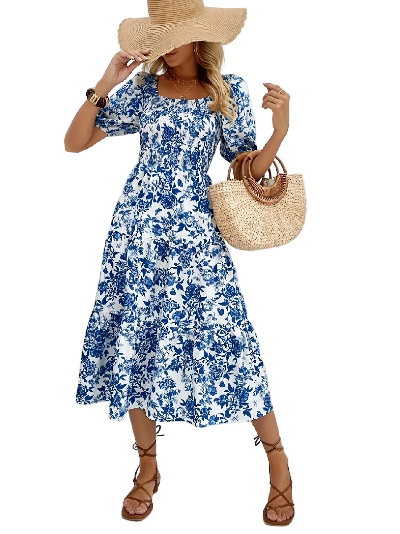 Dame Maxi Kjole med Blomstertrykk 0